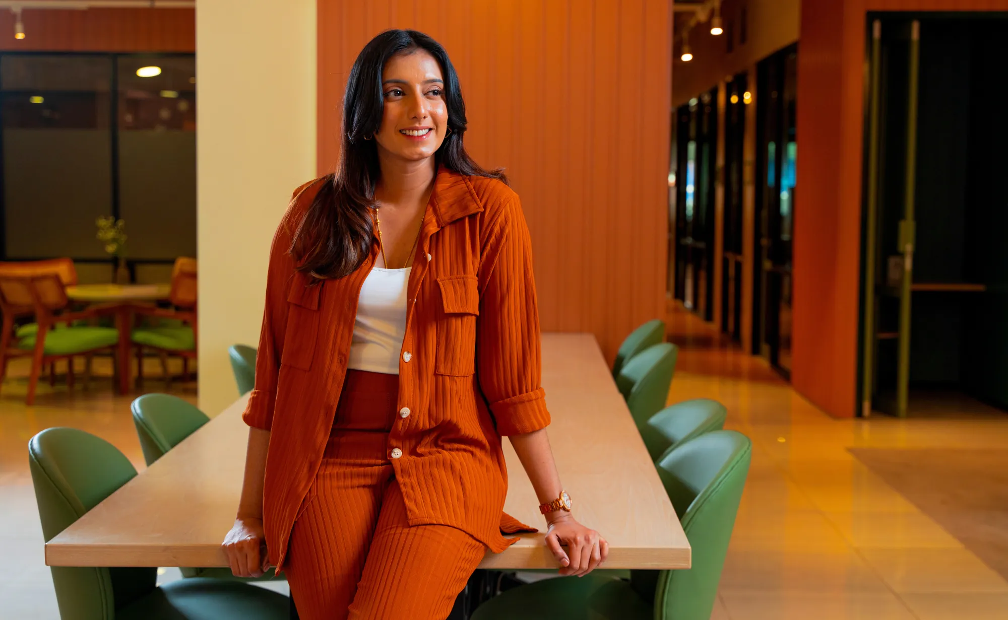 Brand portrait in a rust co-ord set